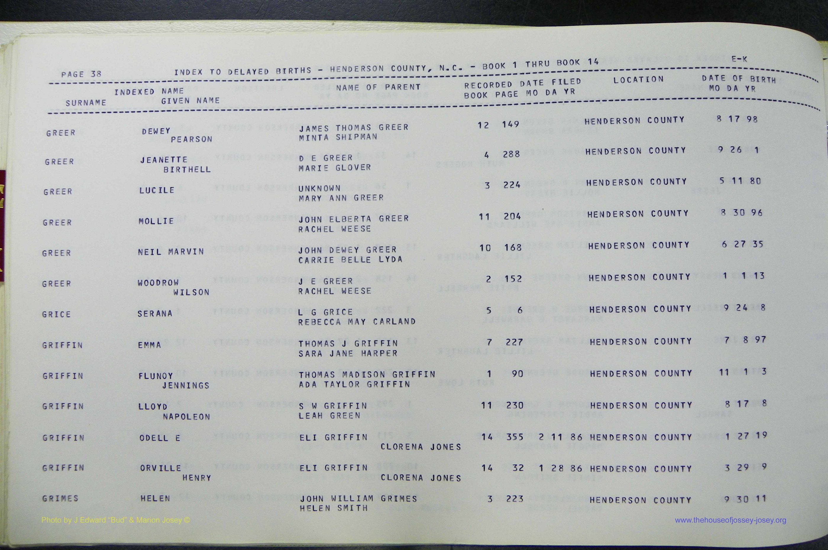 Henderson Co, NC, Births, Delayed, (145).JPG