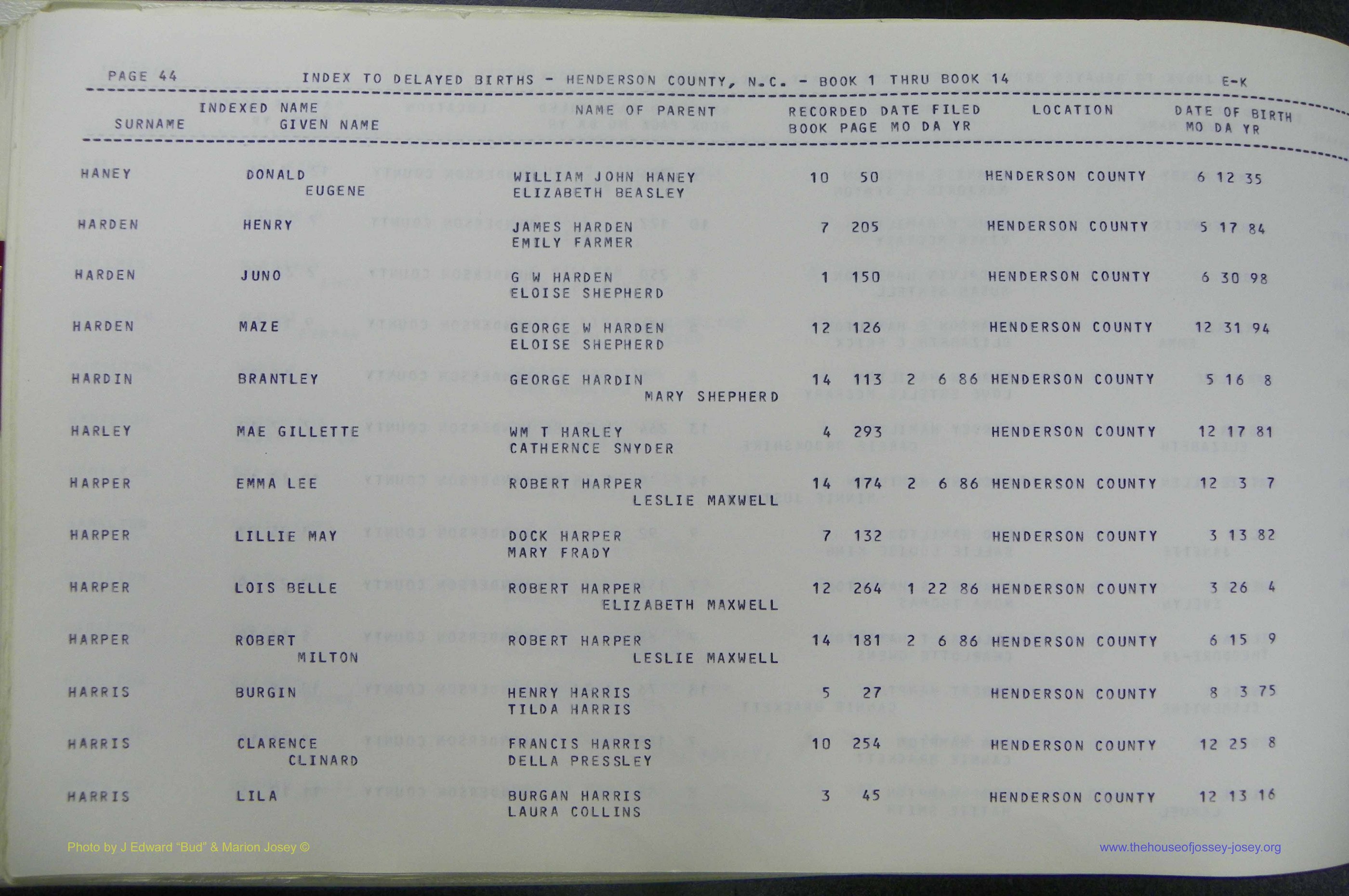 Henderson Co, NC, Births, Delayed, (151).JPG