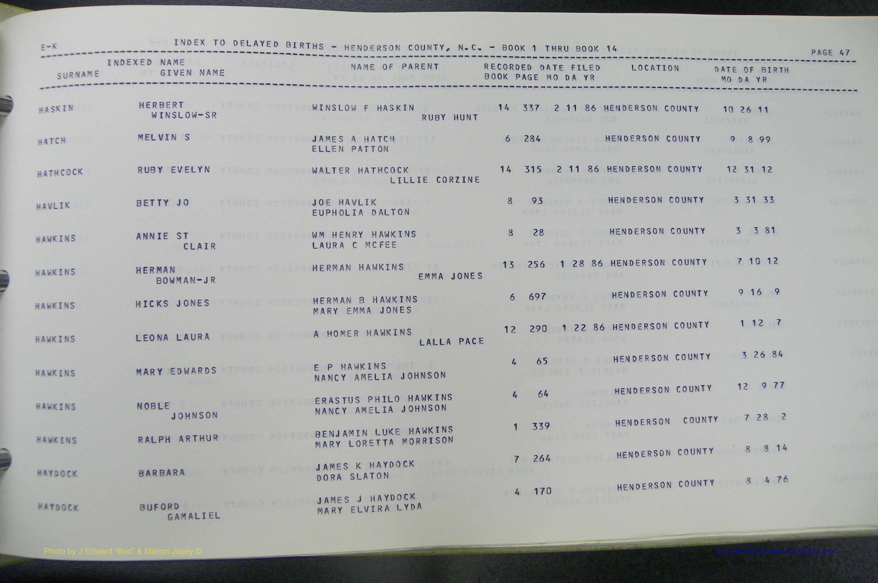 Henderson Co, NC, Births, Delayed, (154).JPG