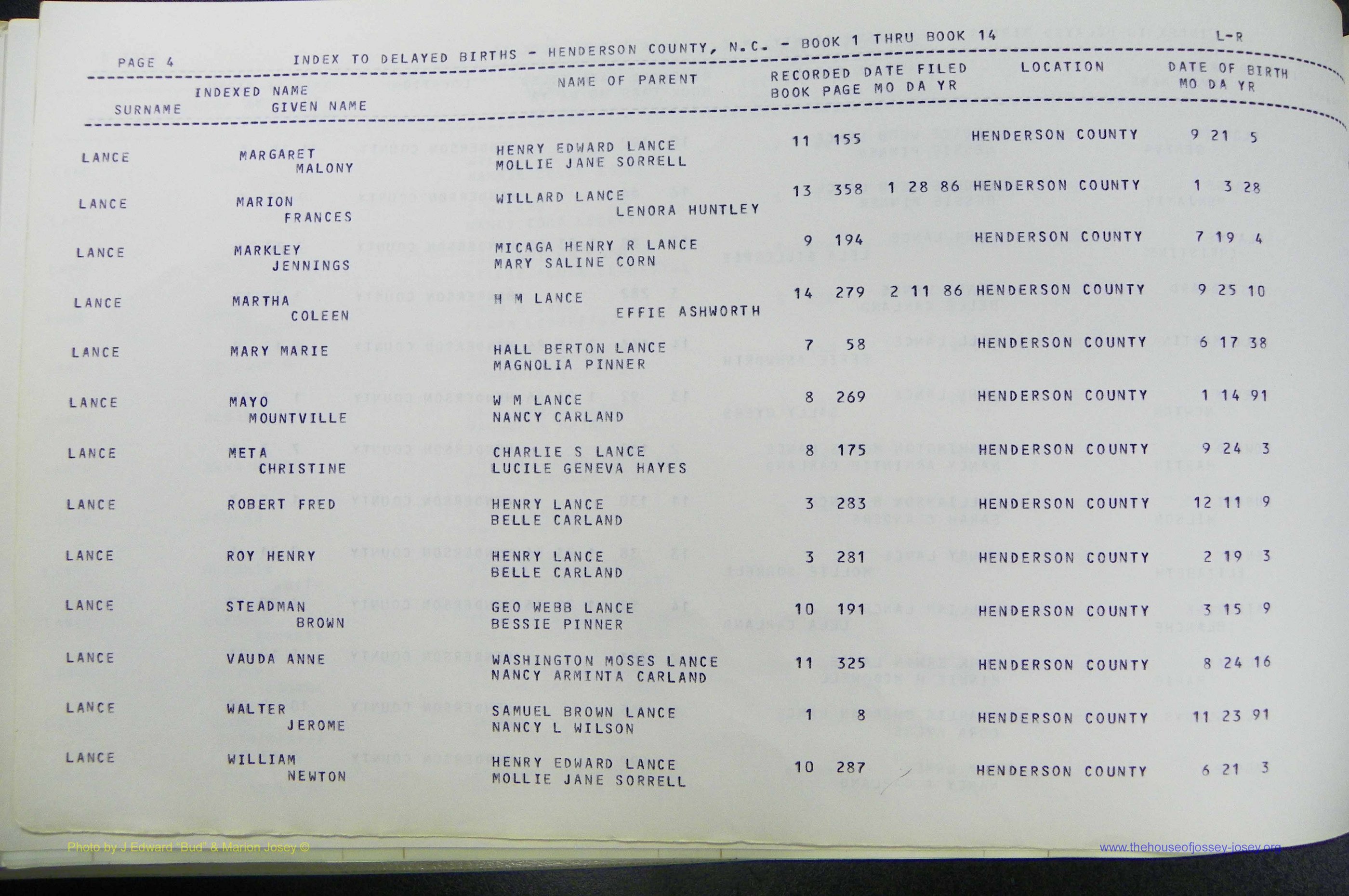 Henderson Co, NC, Births, Delayed, (218).JPG