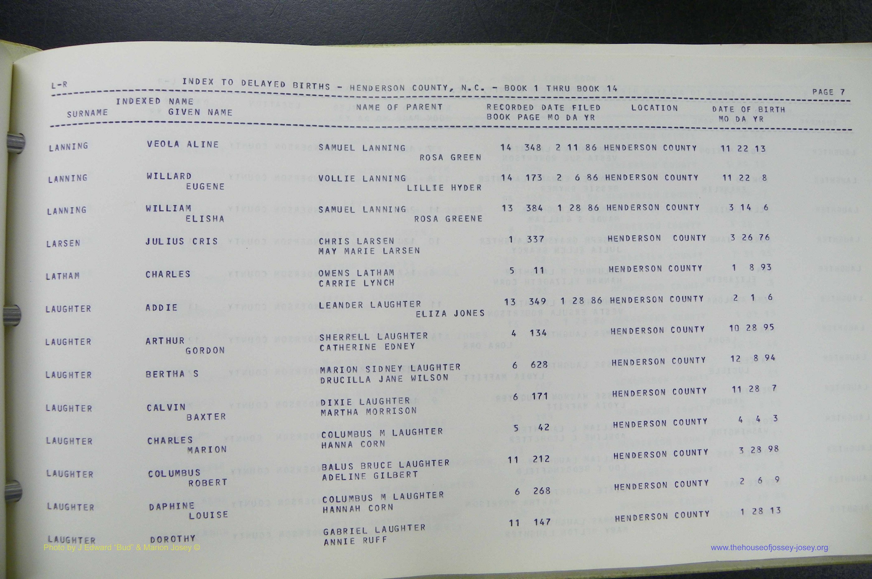 Henderson Co, NC, Births, Delayed, (221).JPG