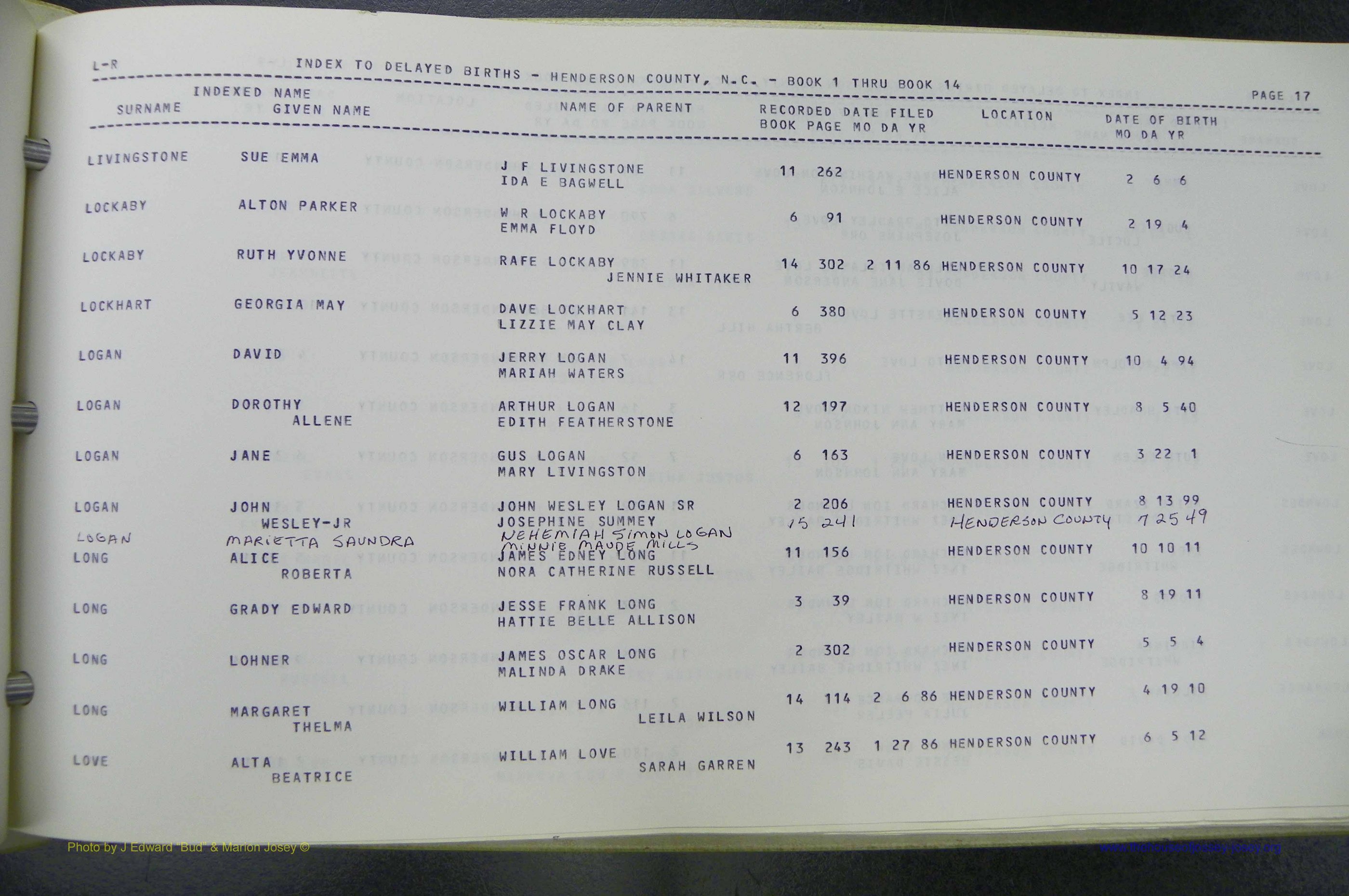 Henderson Co, NC, Births, Delayed, (231).JPG