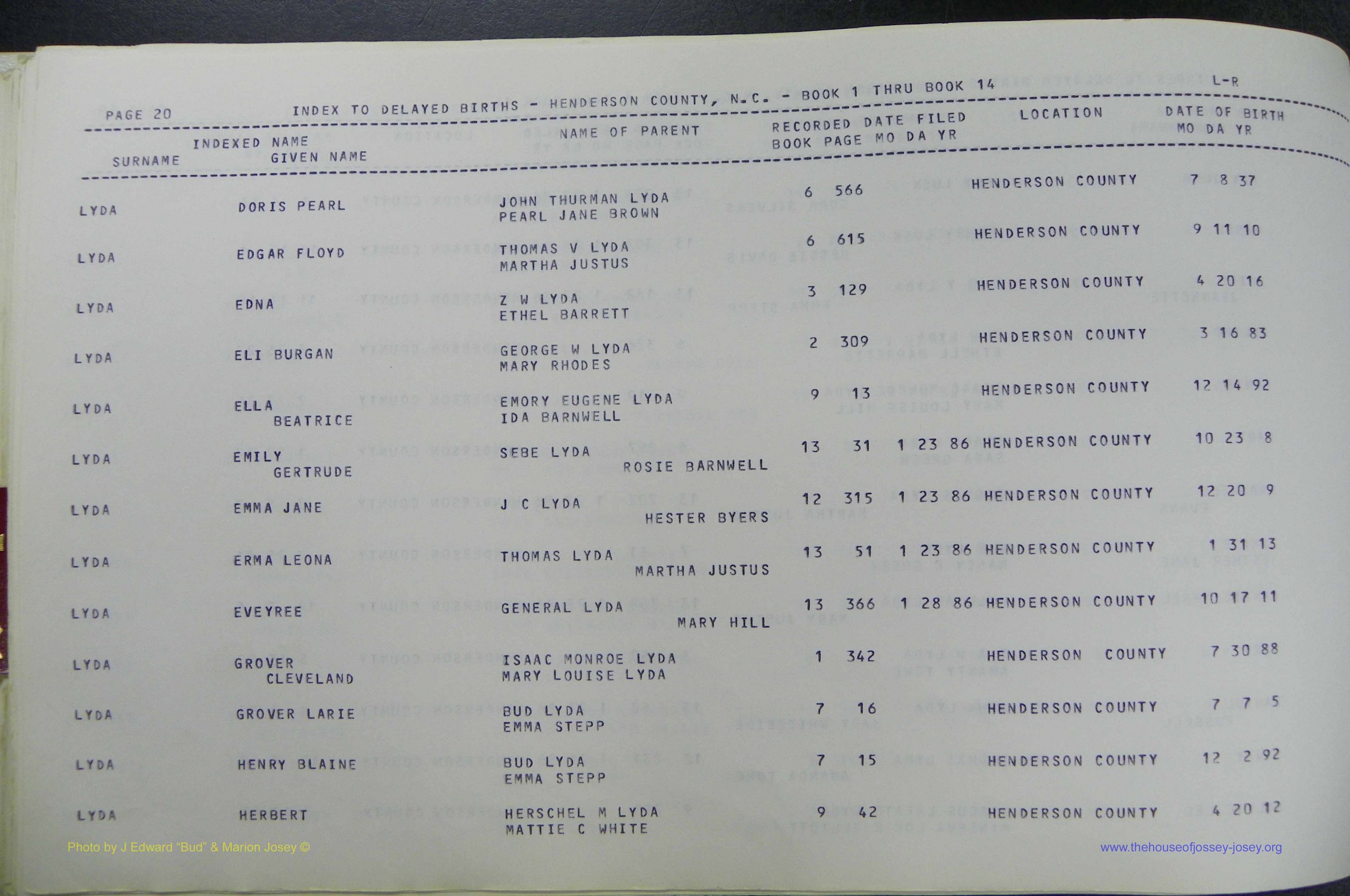 Henderson Co, NC, Births, Delayed, (234).JPG