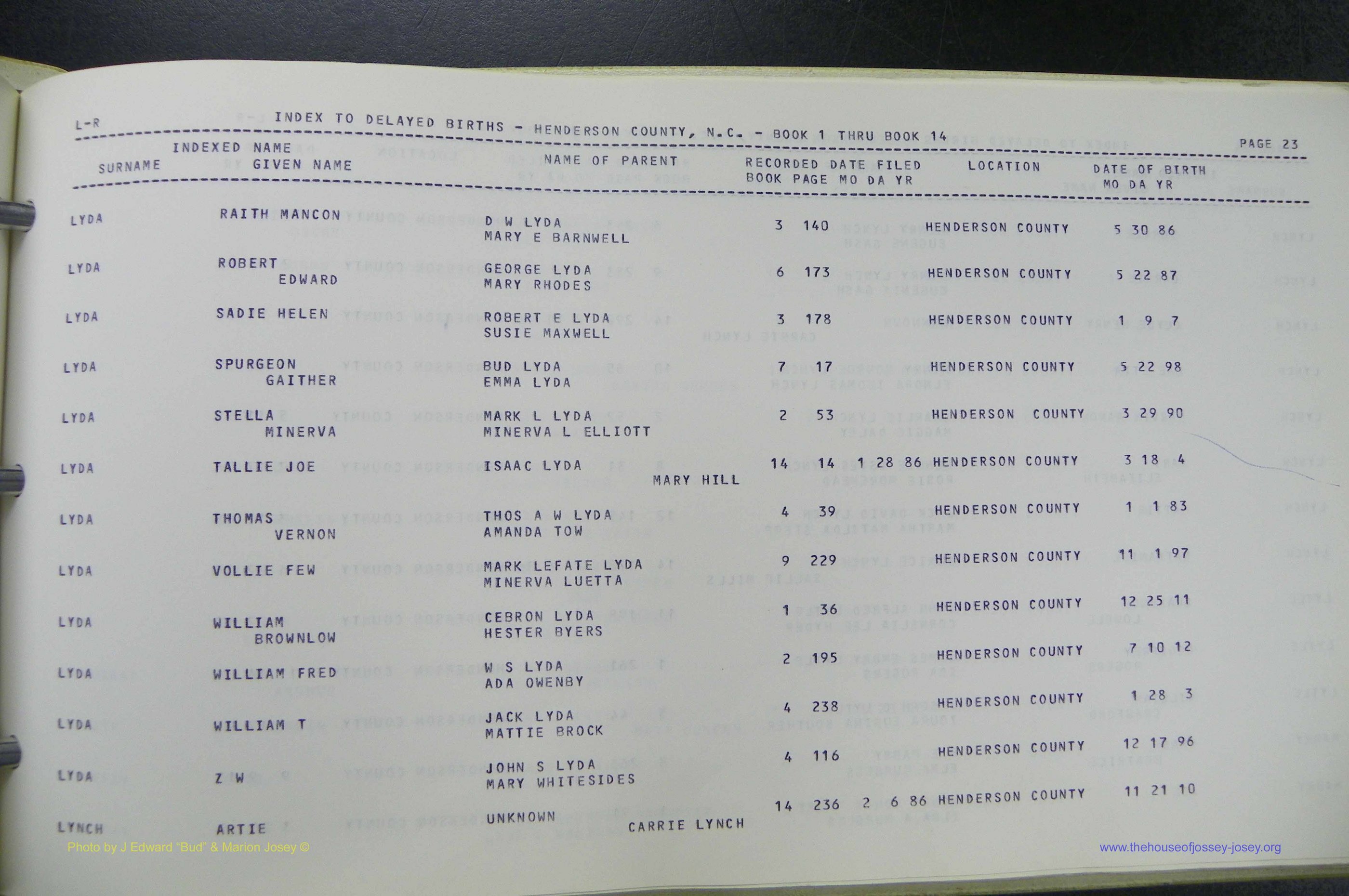 Henderson Co, NC, Births, Delayed, (237).JPG