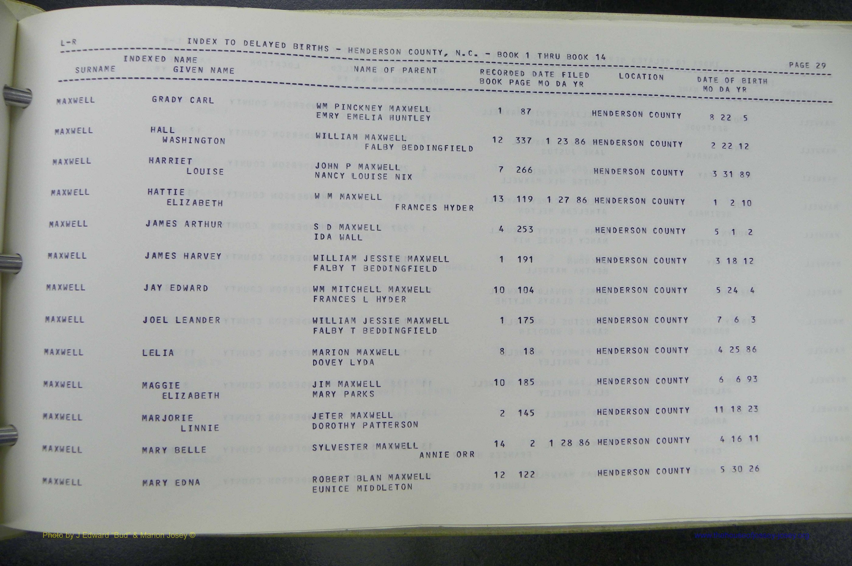 Henderson Co, NC, Births, Delayed, (243).JPG