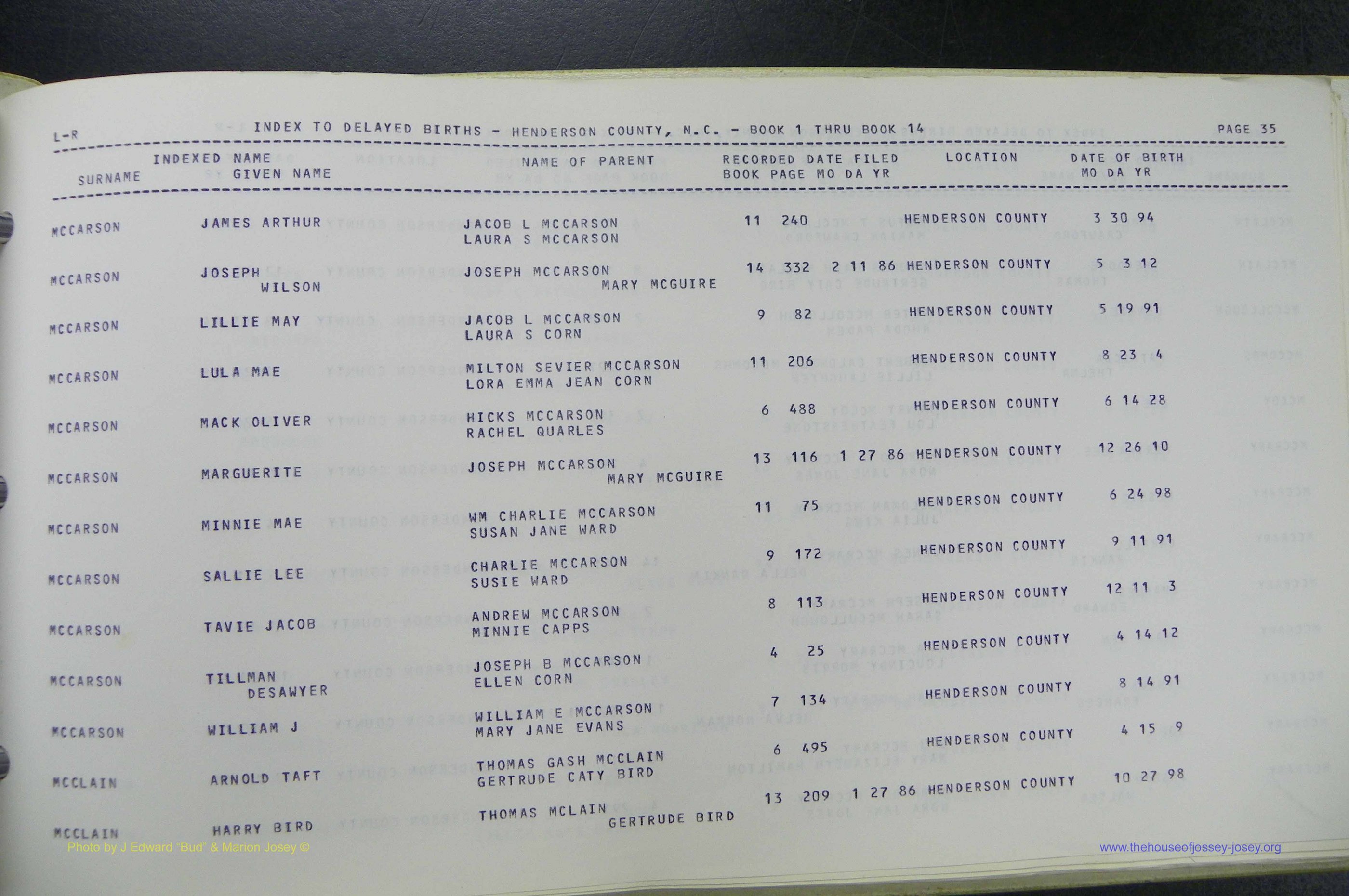 Henderson Co, NC, Births, Delayed, (249).JPG