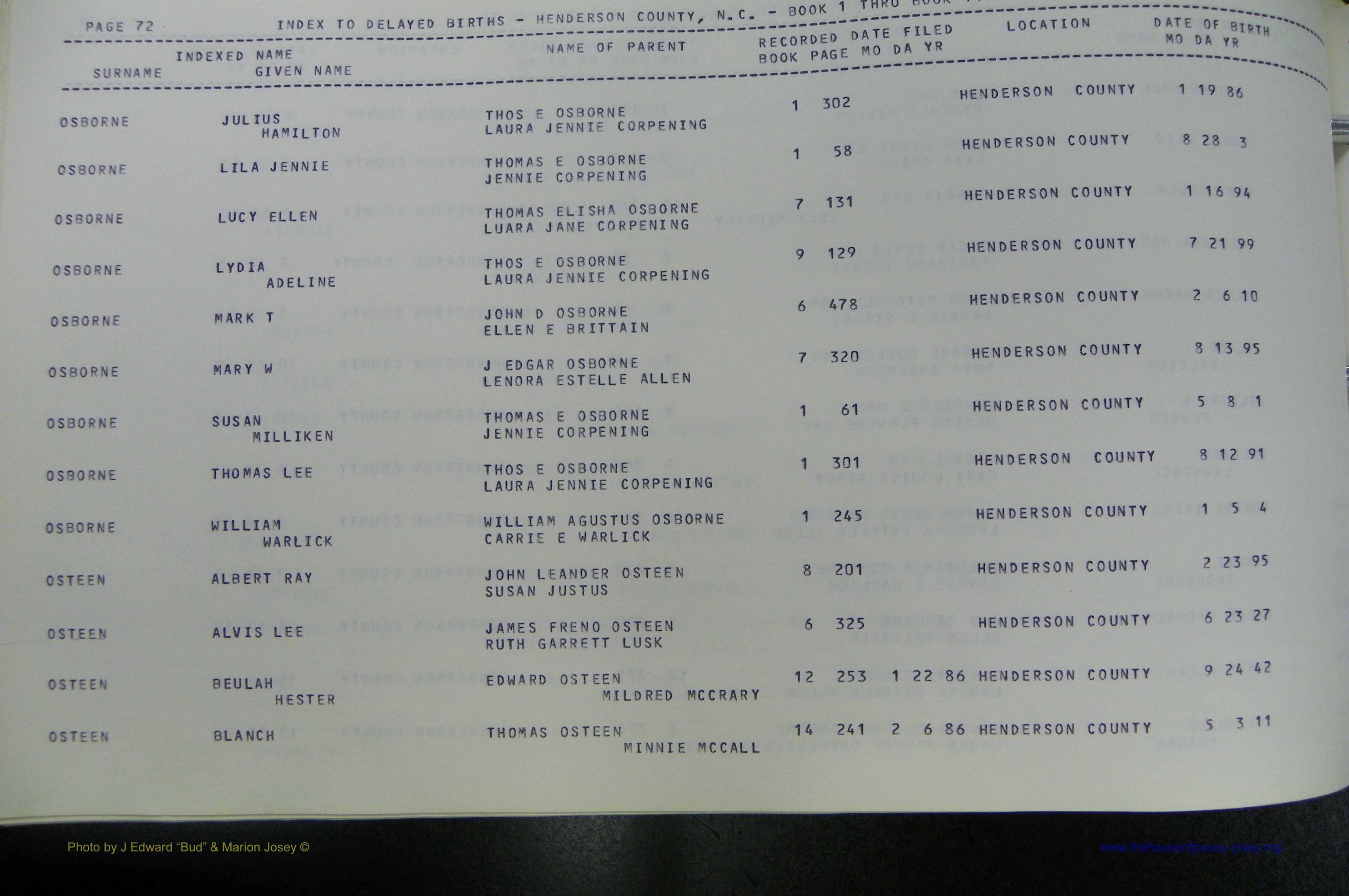 Henderson Co, NC, Births, Delayed, (286).JPG