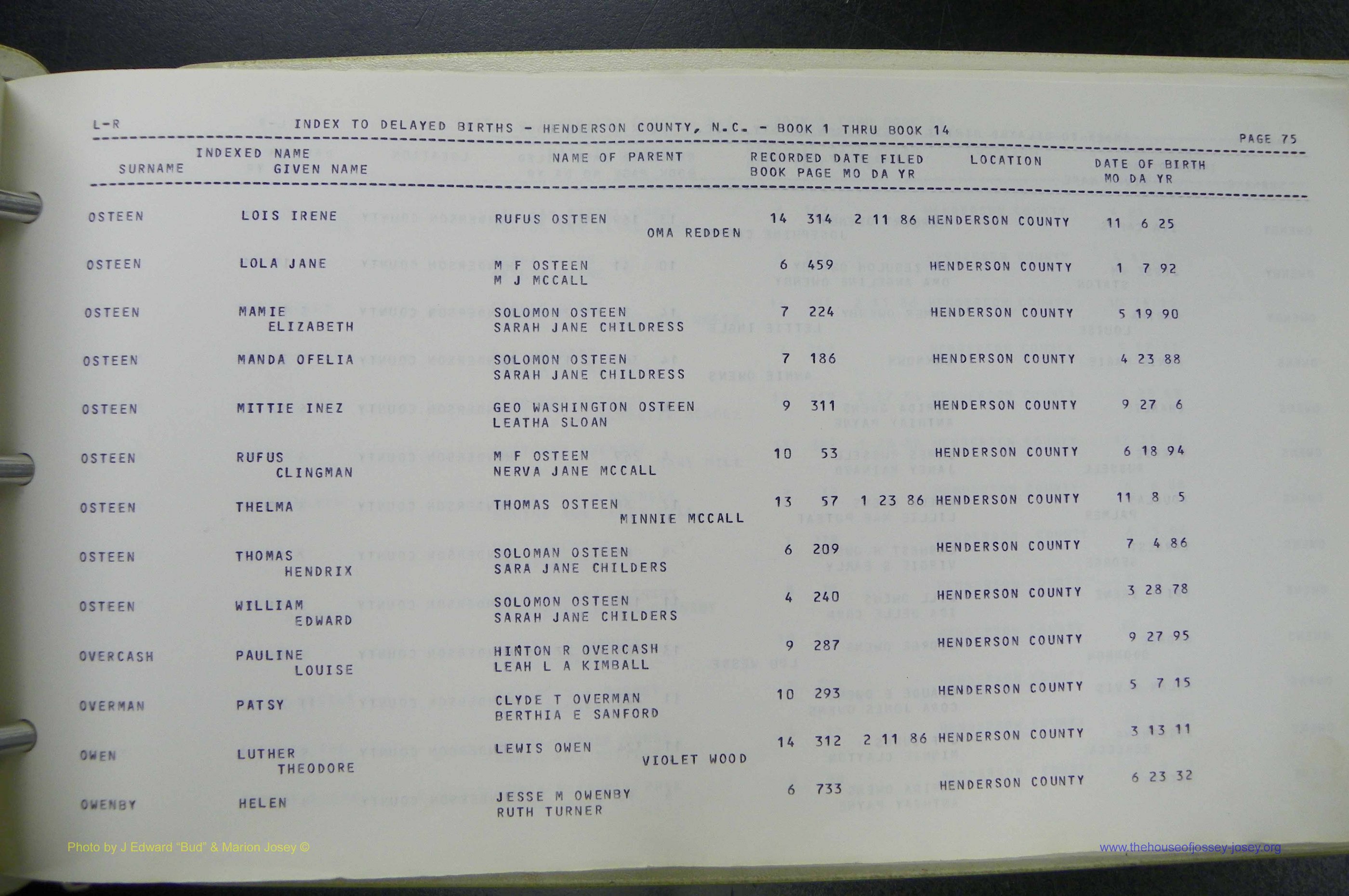 Henderson Co, NC, Births, Delayed, (289).JPG