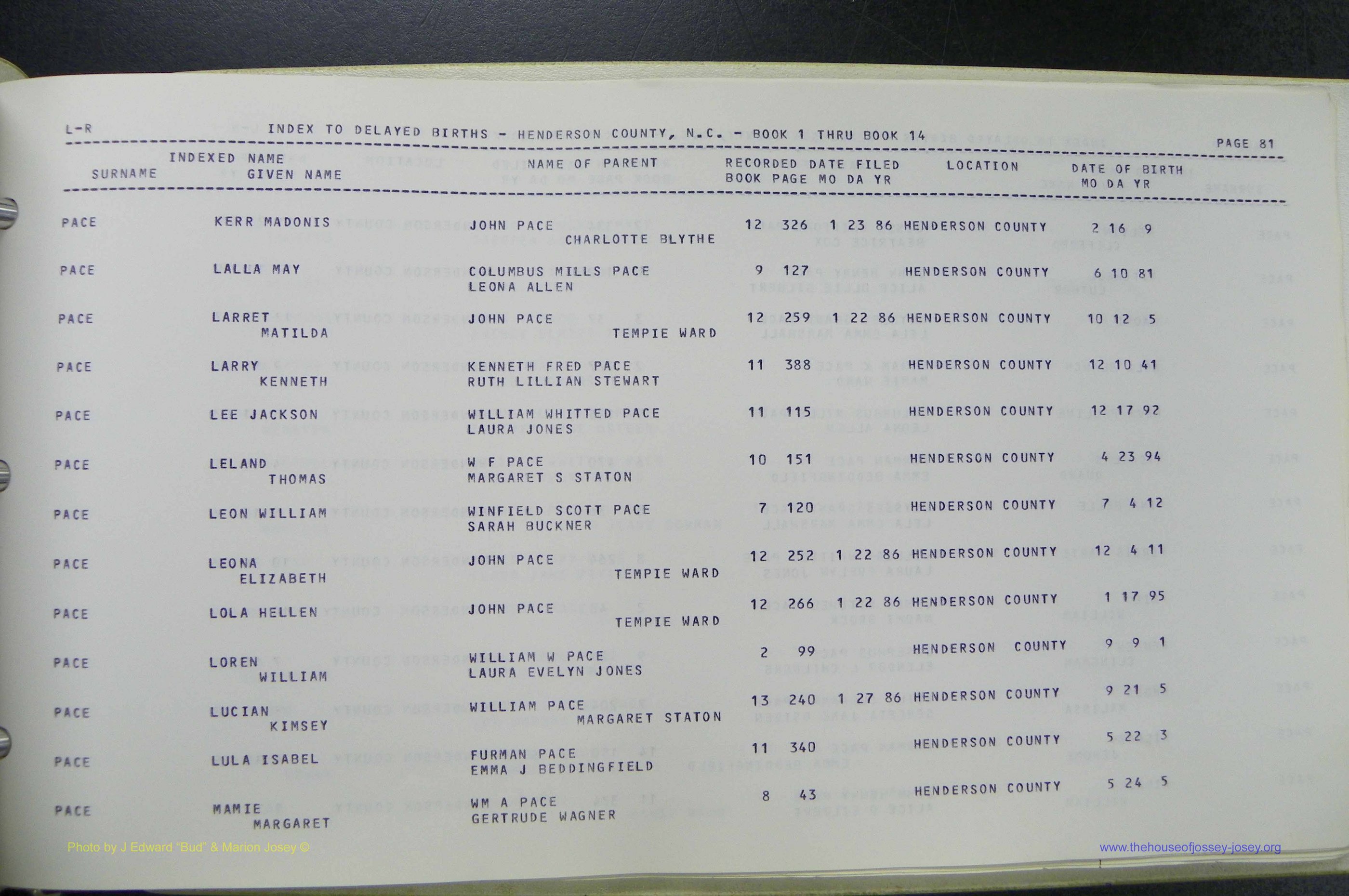 Henderson Co, NC, Births, Delayed, (295).JPG