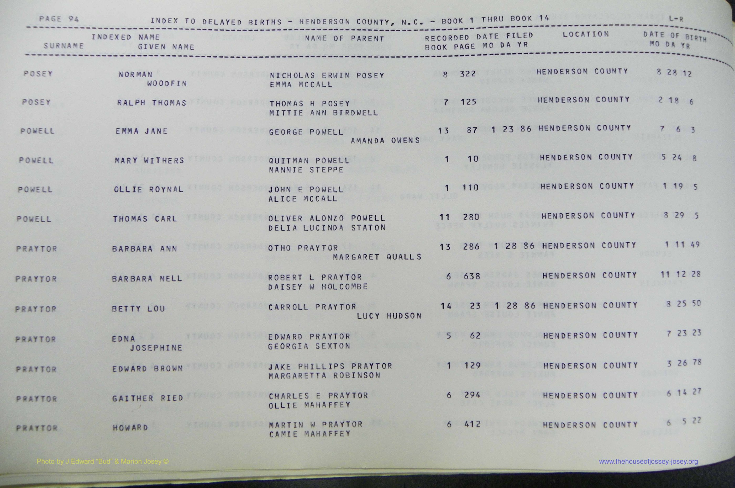 Henderson Co, NC, Births, Delayed, (308).JPG
