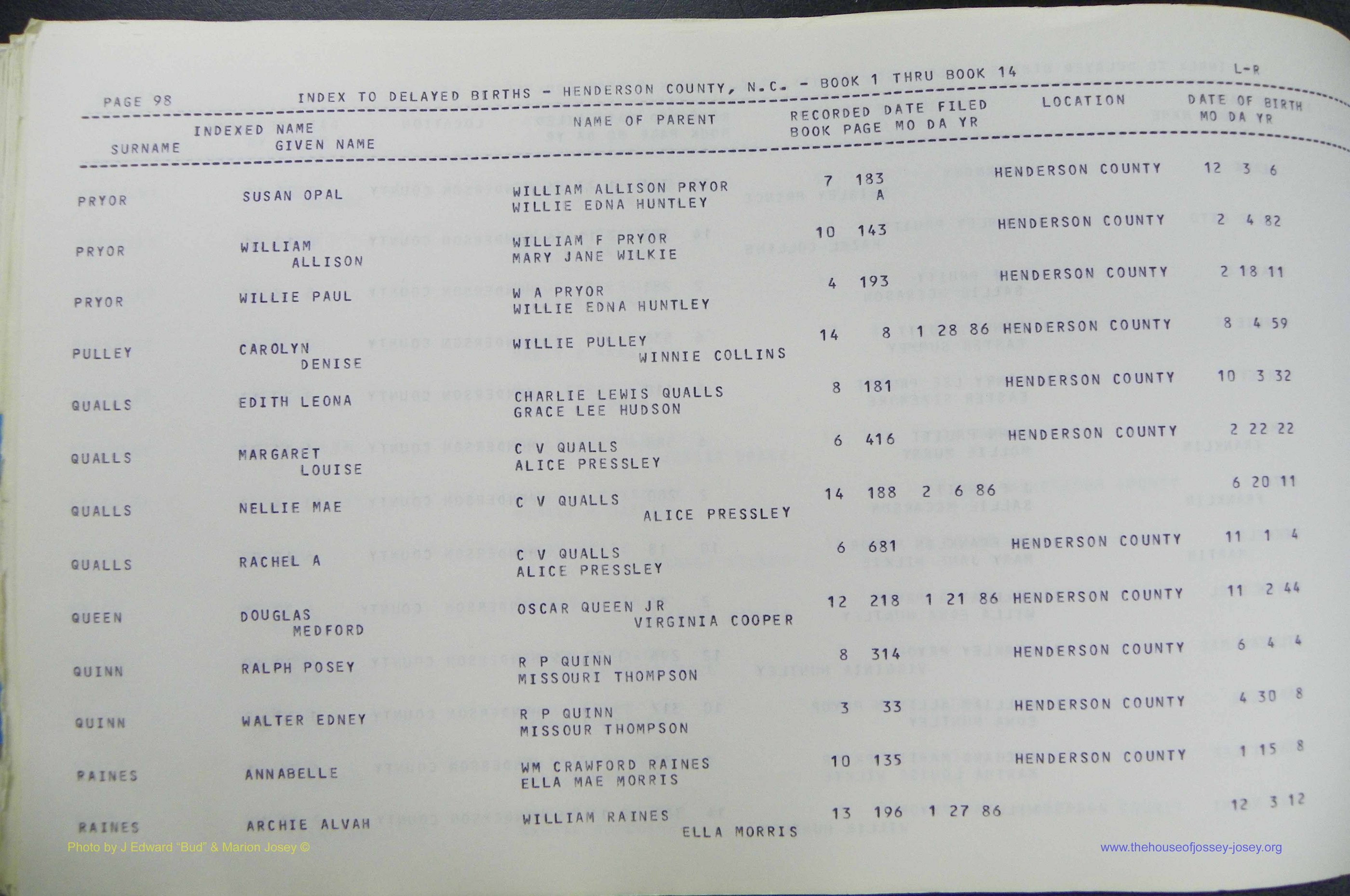 Henderson Co, NC, Births, Delayed, (312).JPG