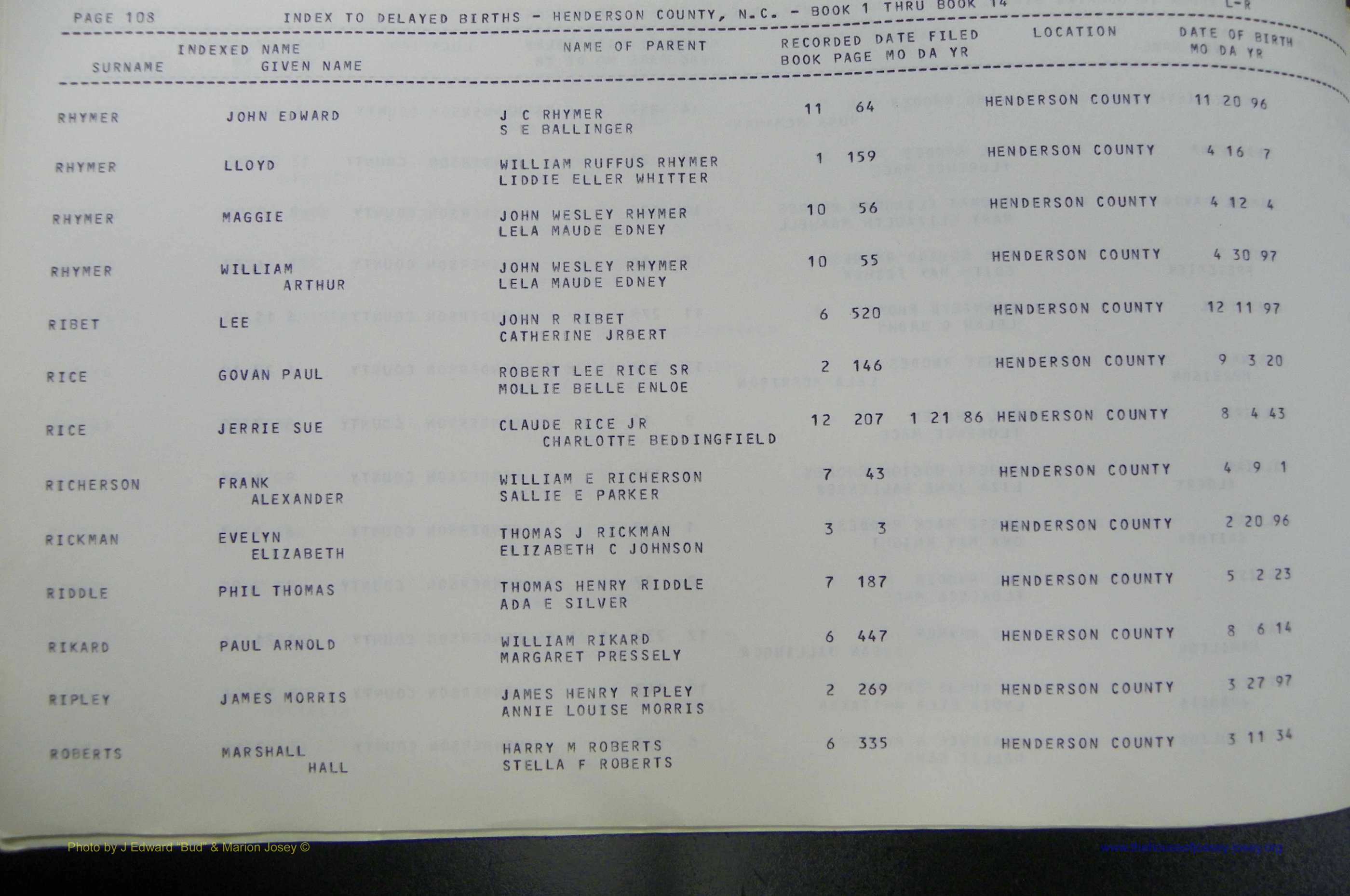 Henderson Co, NC, Births, Delayed, (322).JPG