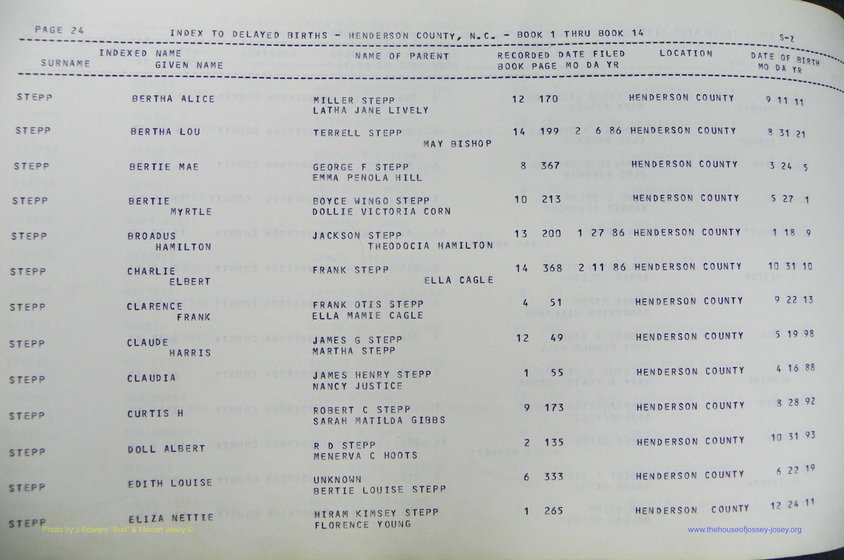 Henderson Co, NC, Births, Delayed, (354).JPG
