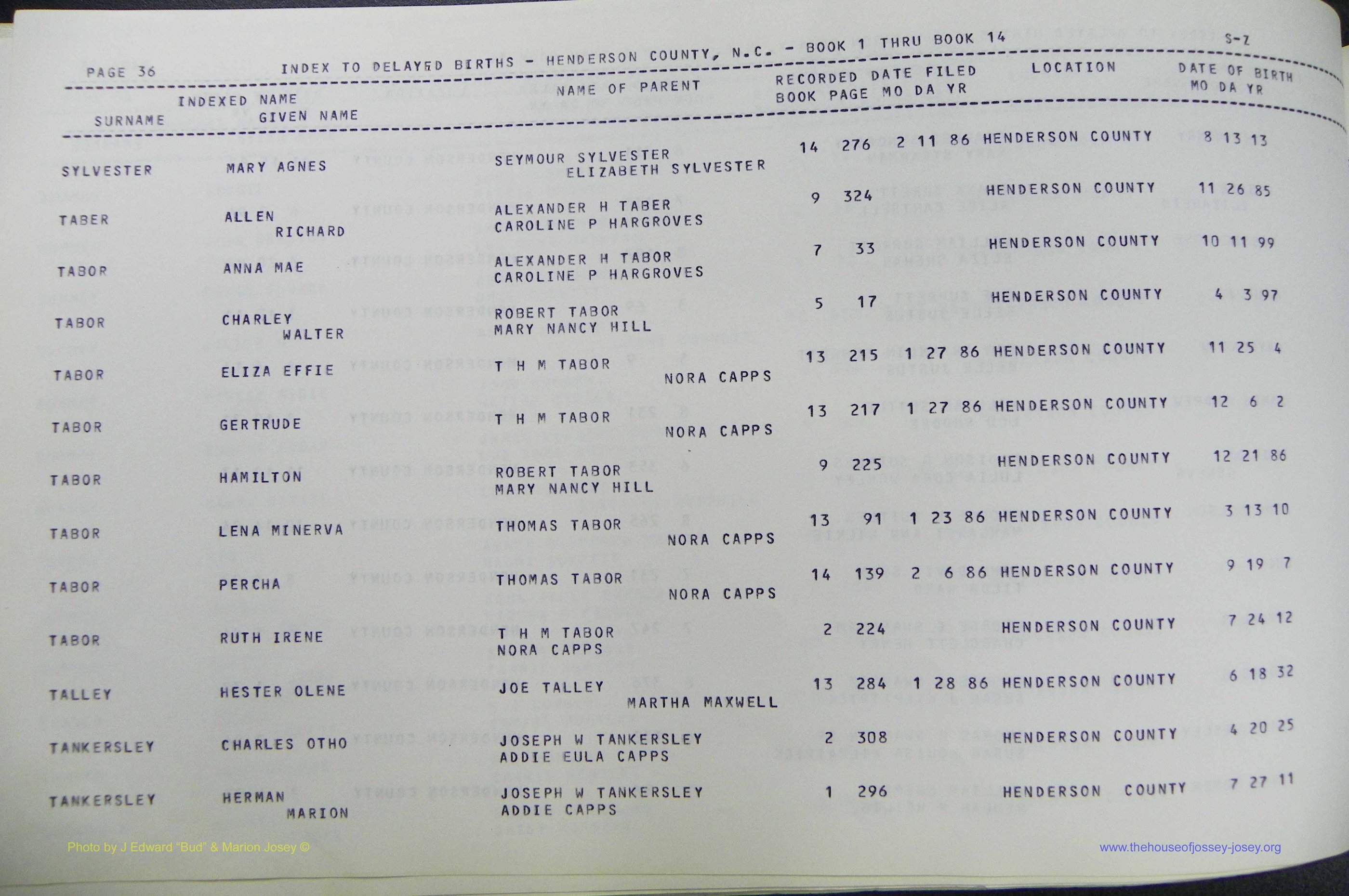 Henderson Co, NC, Births, Delayed, (366).JPG