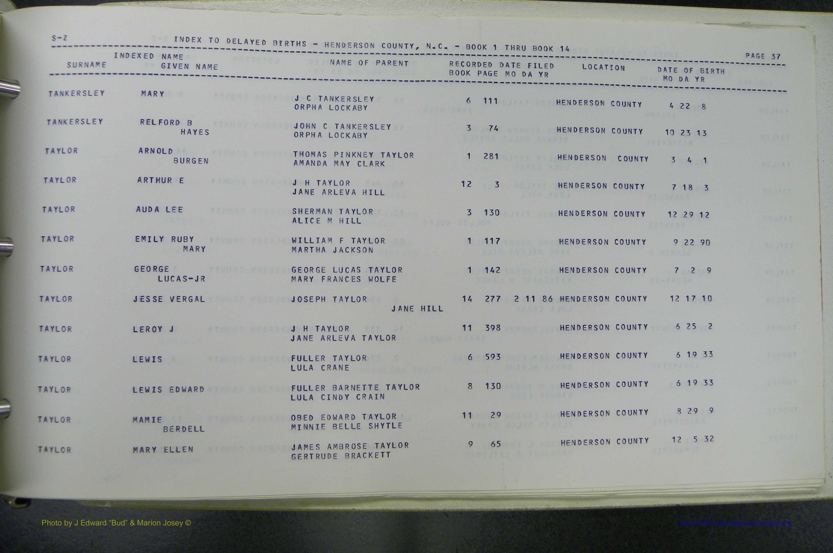 Henderson Co, NC, Births, Delayed, (367).JPG