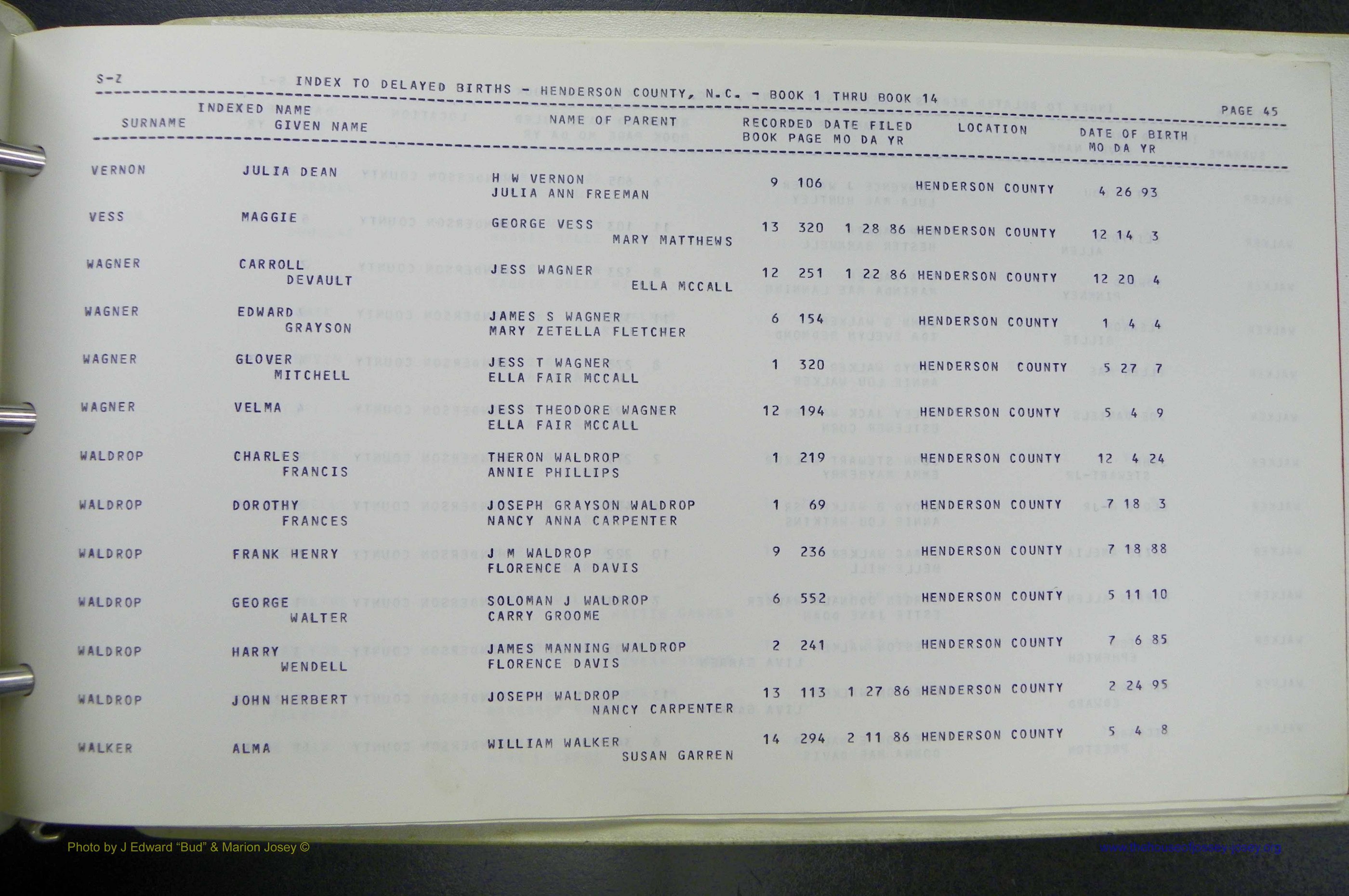 Henderson Co, NC, Births, Delayed, (375).JPG
