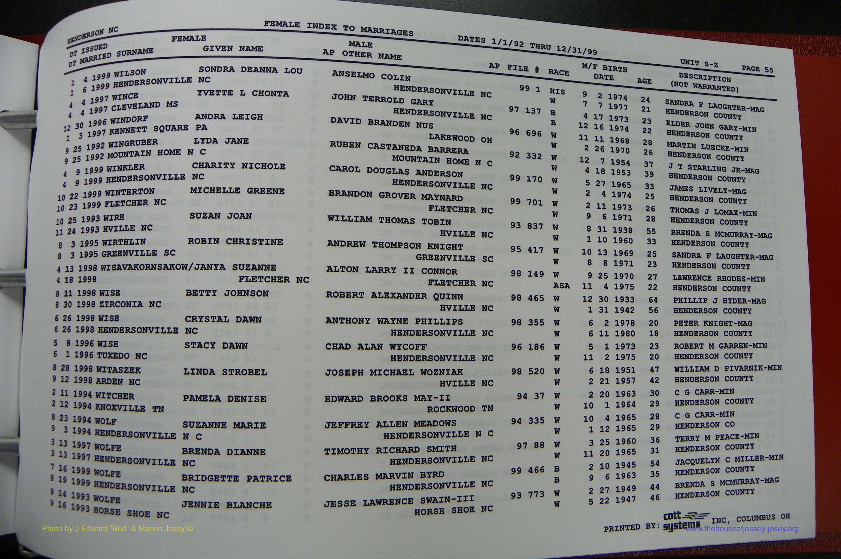 Henderson Co, NC, Marriages Female, 1992 - 1999, (299).JPG