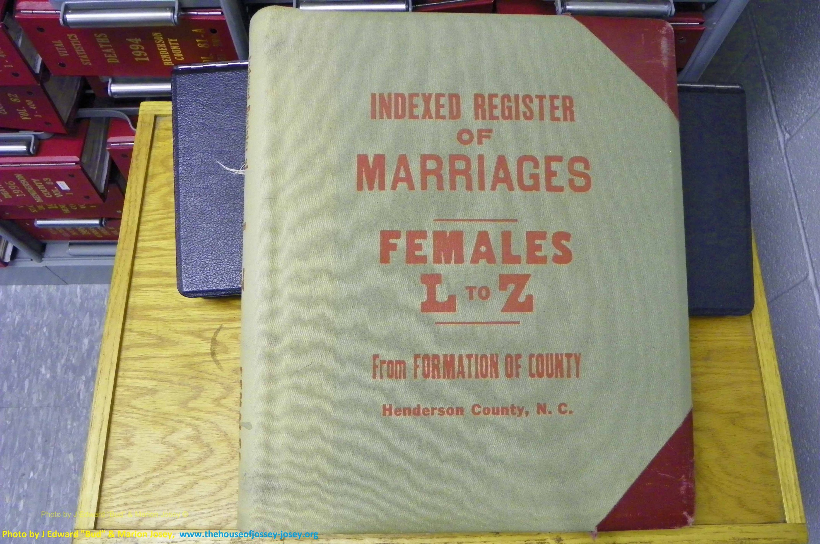 Henderson Co, NC, Marriages Female, L - Z, 1851 to 1963, (001).JPG