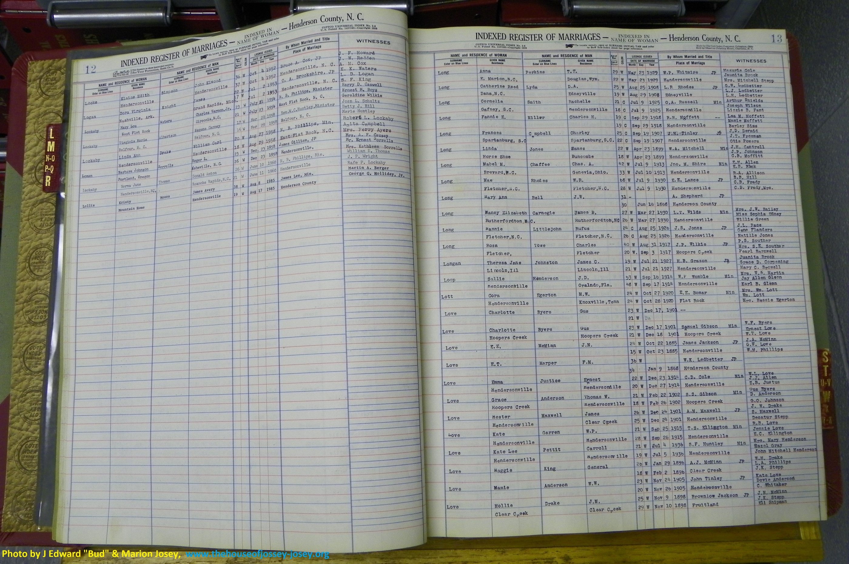 Henderson Co, NC, Marriages Female, L - Z, 1851 to 1963, (013).JPG