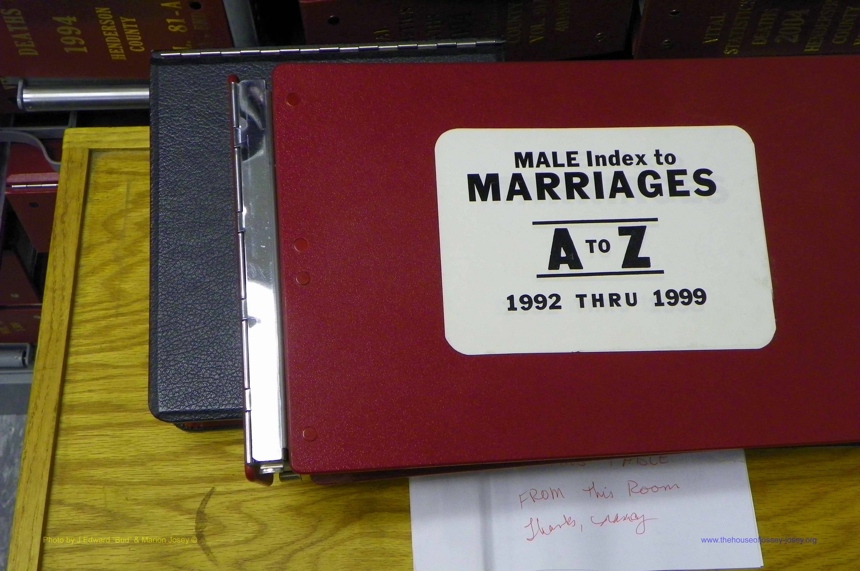 Henderson Co, NC, Marriages Male, A - Z, 1992 - 1999, (001).JPG