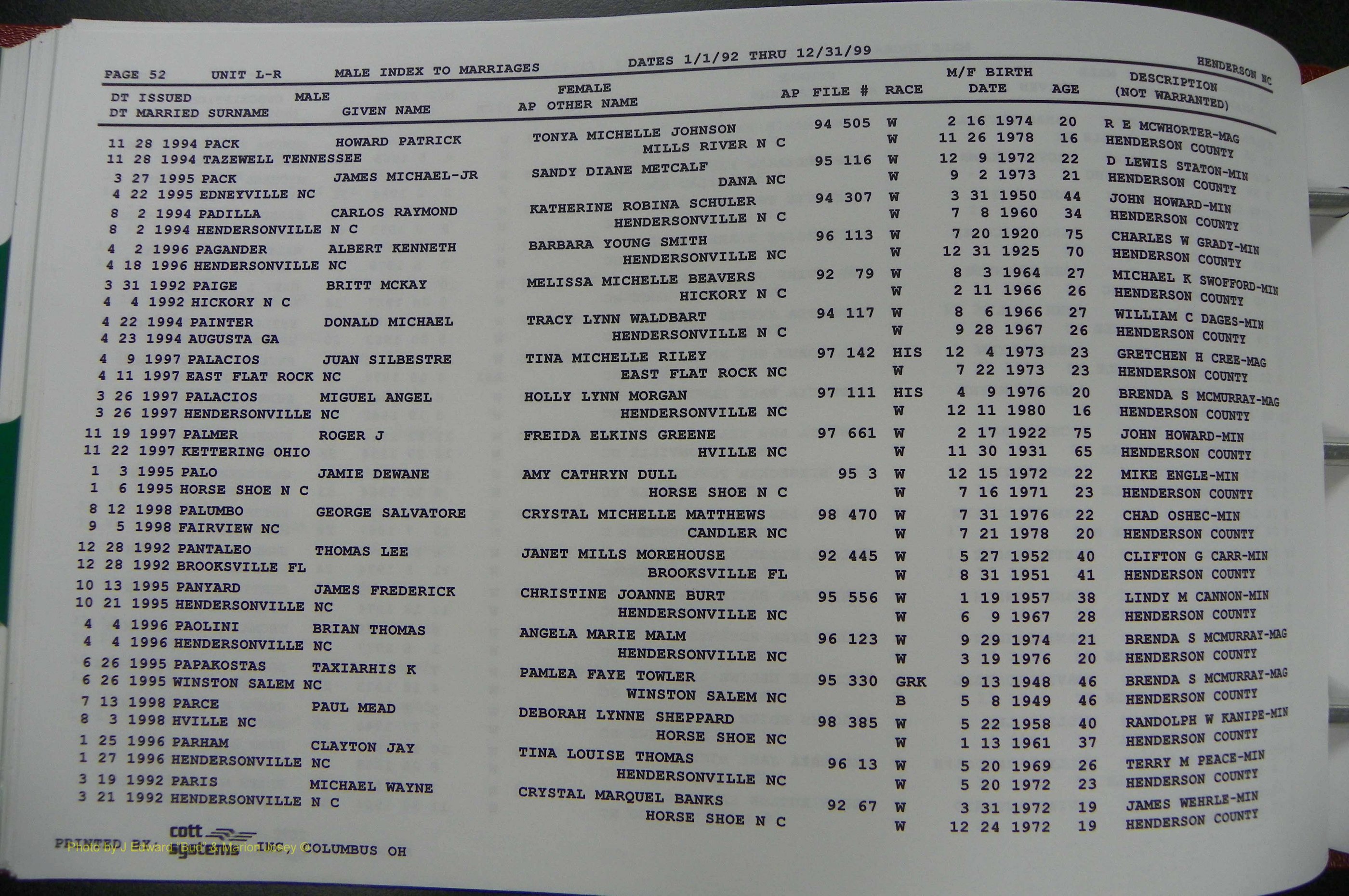 Henderson Co, NC, Marriages Male, A - Z, 1992 - 1999, (211).JPG