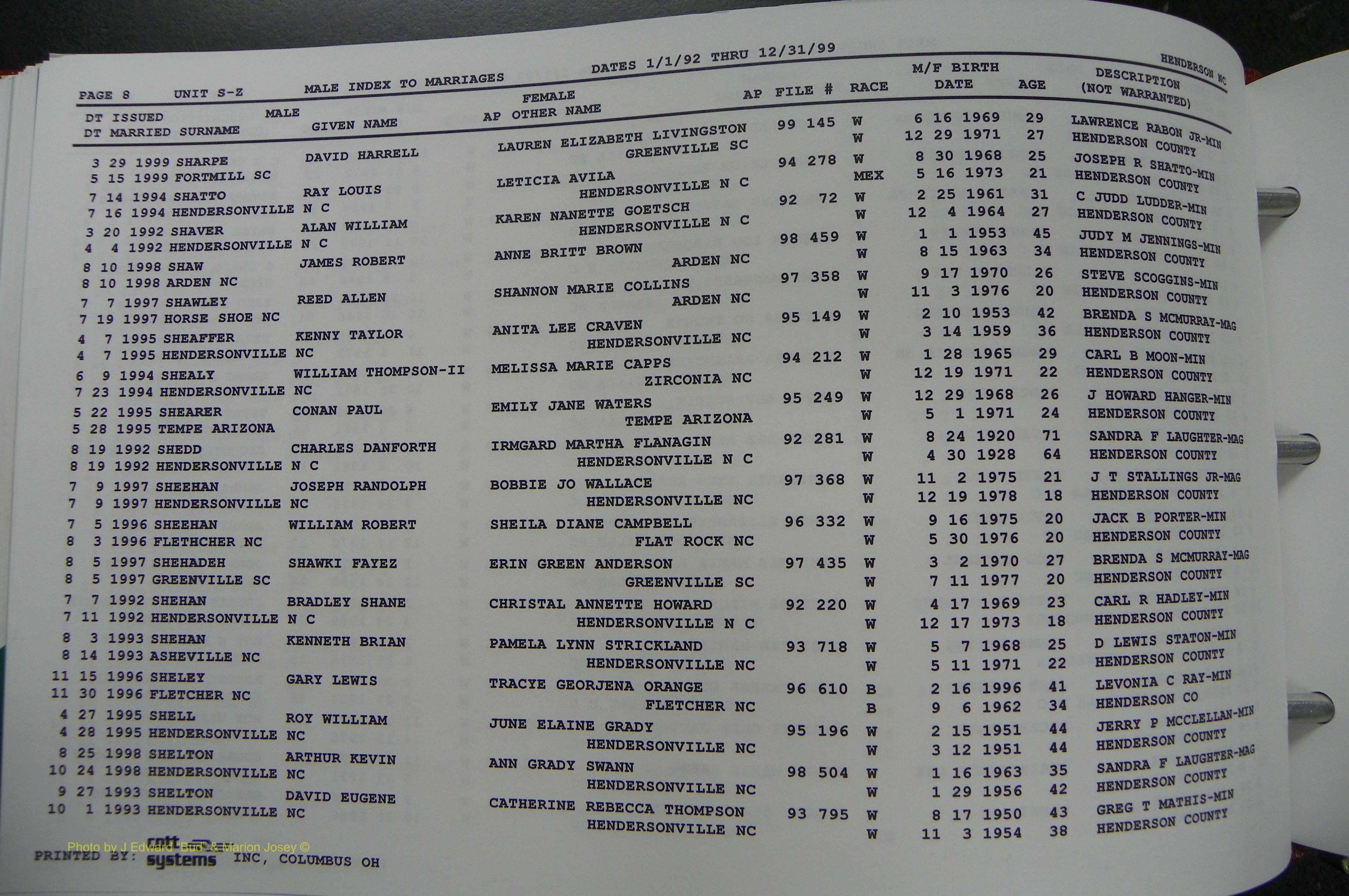 Henderson Co, NC, Marriages Male, A - Z, 1992 - 1999, (252).JPG
