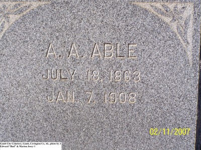 Able, A A, Gantt City Cemetery, Gantt, Covington Co, AL.jpg