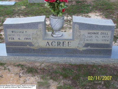 Acree, Wm F & Minnie Dell, Fairmount Bapt Church Cem, Red Level, Covington Co, AL.jpg