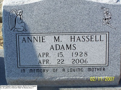 Adams, Annie M Hassell, Fairmount Baptist Church Cemetery, Red Level, Covington Co, AL 067.jpg