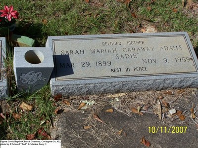 Adams, Sarah Mariah Caraway, Pigeon Creek Baptist Church Cem, Covington Co, AL.jpg