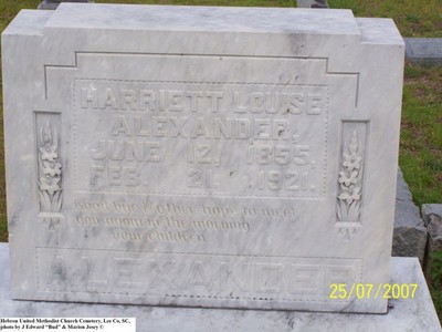 Alexander, Harriett Louise, Hebron United Methodist Church Cemetery, Lee Co, SC.jpg