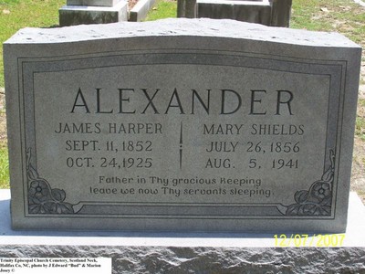 Alexander, James Harper & Mary Shields,  Trinity Cem, Halifax Co, NC.jpg
