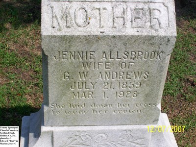 Andrews, Jennie Allsbrook,  Trinity Cem, Scotland Neck, Halifax Co, NC.jpg