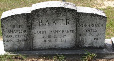 Baker, John F & Sophronia Yates & Lillie Shaylor Pisgah Baptist Cem, Sumter Co, SC.jpg