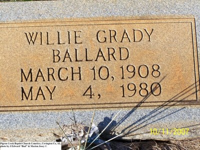 Ballard, Willie Grady, Pigeon Creek Baptist Church Cem, Covington Co, AL.jpg