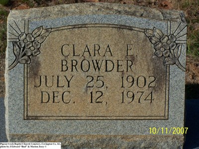 Browder, Clara E, Pigeon Creek Baptist Church Cem, Covington Co, AL.jpg
