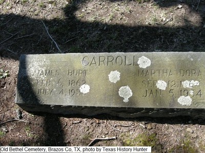 Carroll, James & Martha Dora McMurry, Old Bethel Cem, Brazos Co, TX.jpg