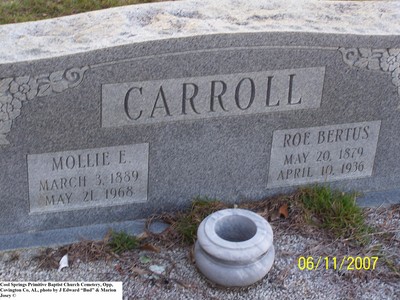 Carroll, Roe B & Mollie E, Cool Springs Primitive Baptist Cem, Opp, AL.jpg