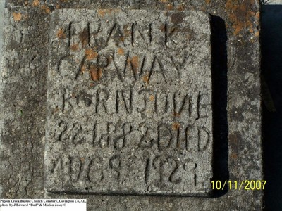 Carway, Frank, Pigeon Creek Baptist Church Cem, Covington Co, AL.jpg