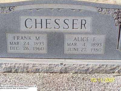 Chesser, Frank M & Alice F Lynn, Pigeon Creek Baptist Cem, Covington Co, AL.jpg