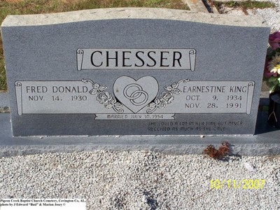 Chesser, Fred D & Ernestine King, Pigeon Creek Baptist Cem, Covington Co, AL.jpg