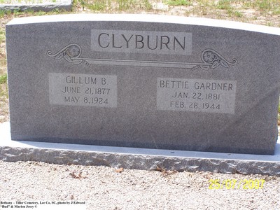 Clyburn, Gillum B & Bettie Gardner, Bethany-Tiller Cem, Lee Co, SC.jpg