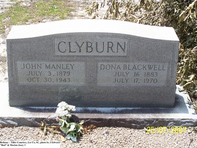 Clyburn, John M & Dona Blackwell, Bethany-Tiller Cem, Lee Co, SC.jpg