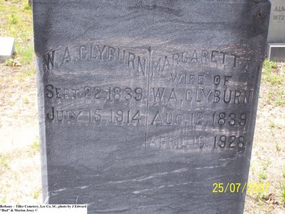 Clyburn, William A & Margaret King, Bethany-Tiller Cem, Lee Co, SC.jpg