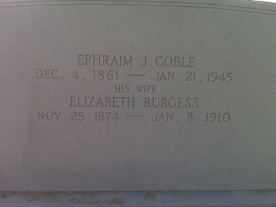 Coble, Ephraim & Elizabeth Burgess, Saint Martins Cemetery, Stanley Co, NC.jpg