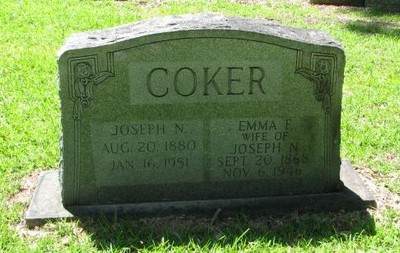 Coker, Joseph Napoleon & Emma F, Pocahontas Cem, Hinds Co, MS.jpg