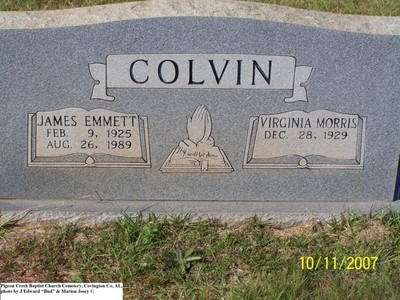 Colvin, James E & Virginia Morris, Pigeon Creek Baptist Cem, Covington Co, AL.jpg