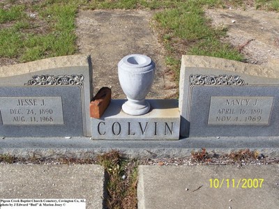 Colvin, Jesse J & Nancy J, Pigeon Creek Baptist Cem, Covington Co, AL.jpg
