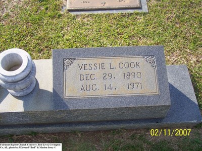 Cook, Vessie L, Fairmount Baptist Church Cemetery, Red Level, Covington Co, AL.jpg