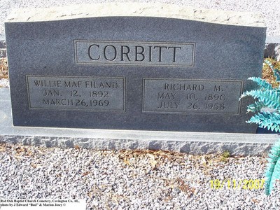 Corbitt, Richard M & Willie Mae Eiland, Red Oak Baptist Cem, Covington Co, AL.jpg